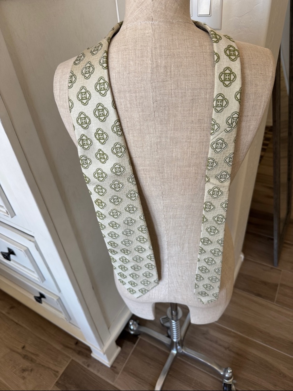 Yves Saint Laurent Cream and Olive Green Medallion Scarf Tie